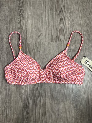 No Boundaries Geometric Bikini Swim Top Pink/White/Orange B Cup Spaghetti S