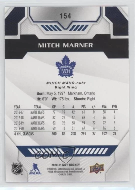 2020-21 Upper Deck MVP Factory Set Blue Mitch Marner #154 - Image 2 of 2