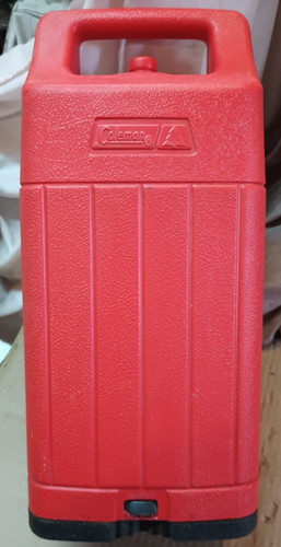 Vintage Coleman lantern red plastic storage case including top and black base 85