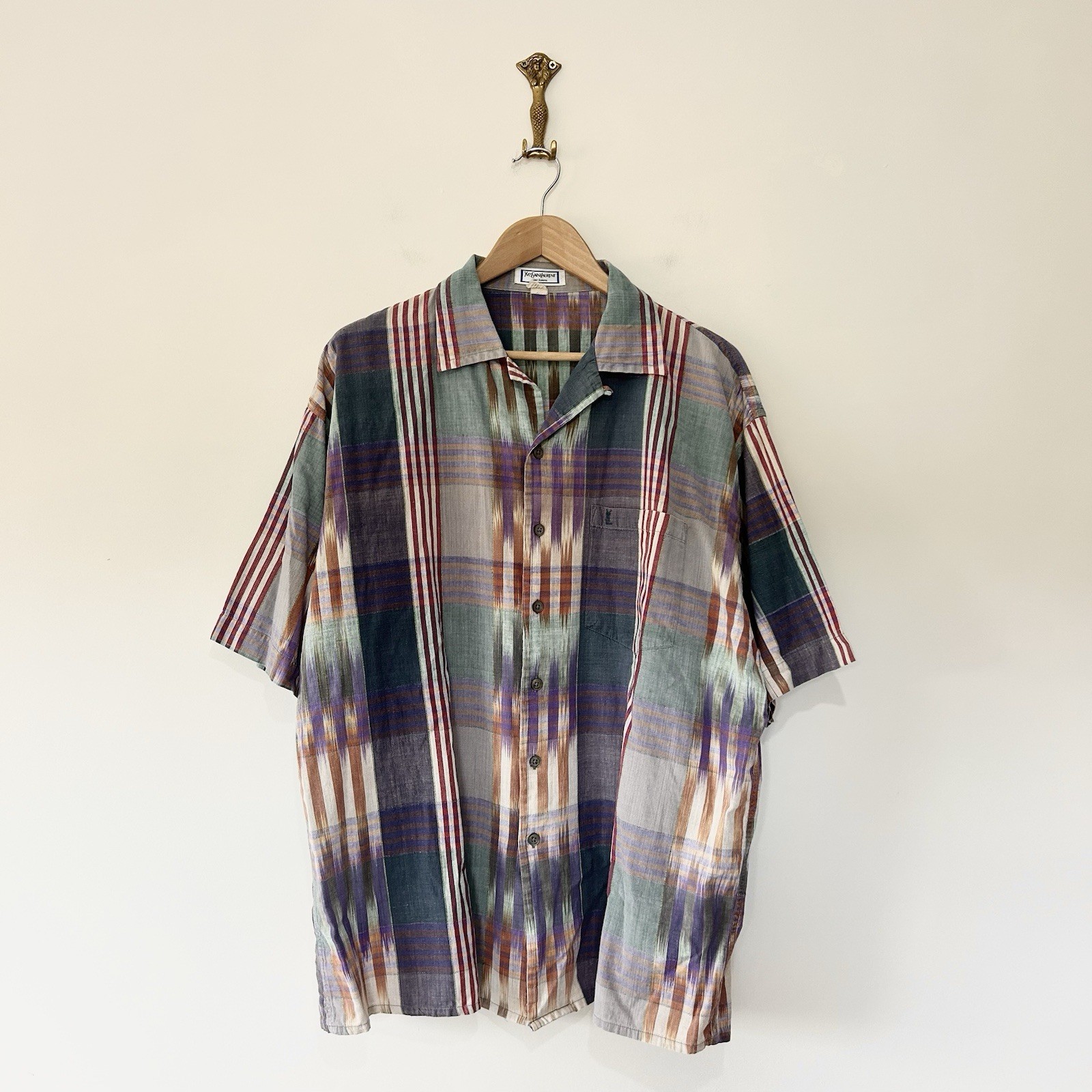 Camicia uomo Yves Saint Laurent taglia XL cotone quadri quadri check vintage anni 80