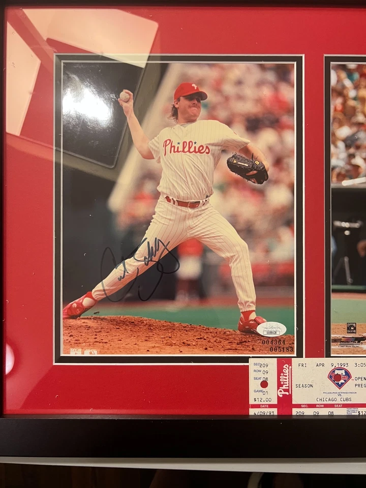 Fotos firmadas enmarcadas de los Filis de Filadelfia 1993 con certificado de autenticidad Schilling Daulton Kruk Foto 3 de 4