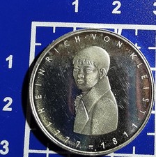 5 Mark 625 silver coins Heiermann West Germany Heinrich von Kleist 1977 G