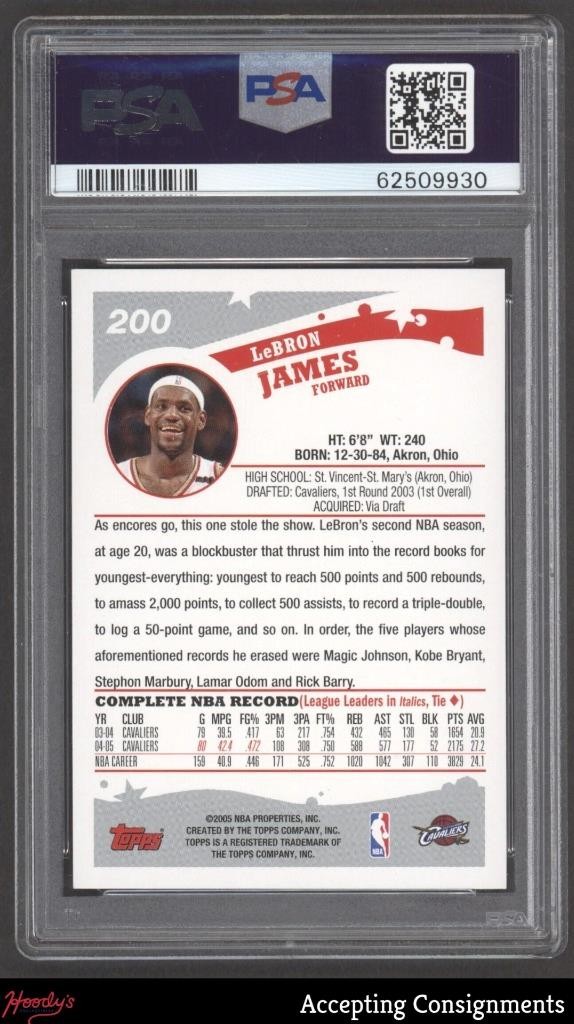 2005-06 Topps #200 LeBron James PSA 9 MINT Cavaliers view 2