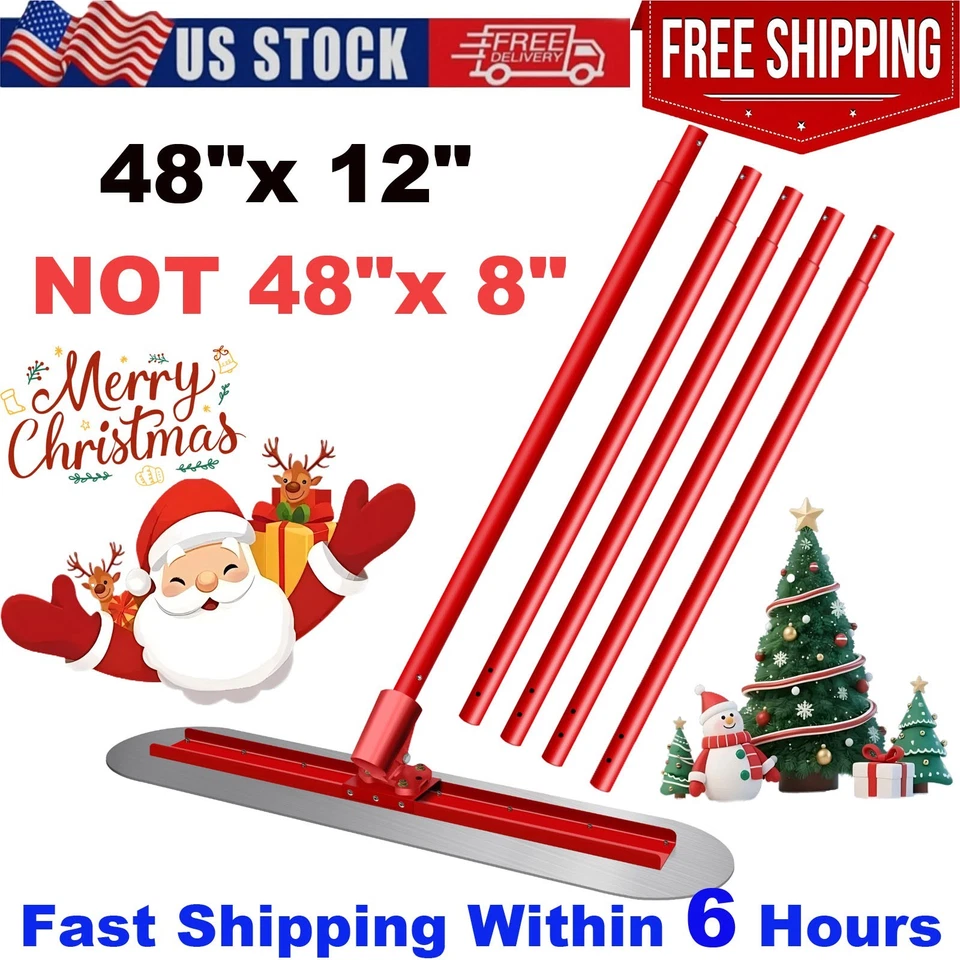 48"x12" Bull Concrete Float Tool Concrete Tool Trowel Float 4 Handles Round End - Image 2 of 4