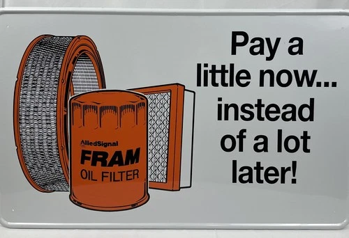 Vintage Fram Oil Air Filter Sign Metal 16” X 26”