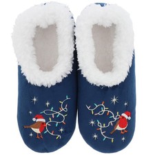 Snoozies Christmas Robin Pairables Sherpa Fleece Womens Slippers UK Sizes 3-9