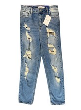NWT Cello High Rise Straight Leg Distressed Blue Denim Jeans Pants Size 9 NEW