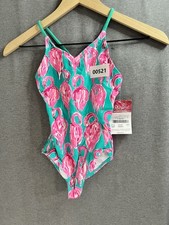 00521 NWT KANU SURF GIRL  S ONE PIECE GREEN FLAMINGO SWIMSUIT SIZE 7