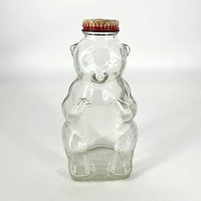 Snow Crest Beverages Glass Bear Bank Bottle With Cap Salem Mass 7” Vintage 001