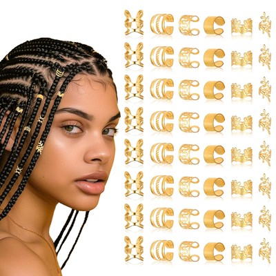 Festival Gold Braid Jewelry - 48 Pcs Adjustable Hair Accessories for Box Brai...