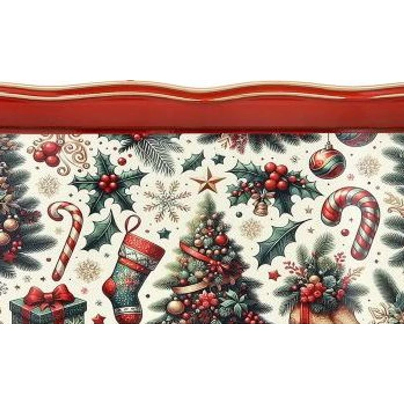 Vassoio Rettangolare 50x30 cm BRANDANI Christmas Rosso Natale Manici a Fiocco, fotografia 7 di 9