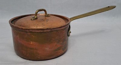 Vtg Tagus Copper Saucepan w/Lid Brass Handle 5.25'' Mid-Century Made in Portugal