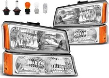 Headlights Assembly w/Bulbs compatible with 2003 2004 2005 2006 Chevy Silvera...