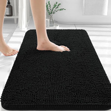 Black Bathroom Rug 30X20, Extra Soft Absorbent Chenille Bath Rugs, Rubber Backin