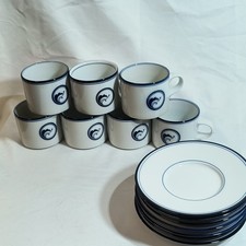 Dansk Flora Blue & White Porcelain Cups & Saucers – Set of 7 Pairs – Japan