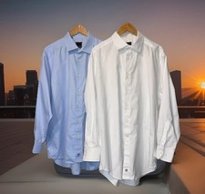 David Donahue Shirts Lot Of 2 Men 18.5 34/35 Blue White Dressy Sophisticated