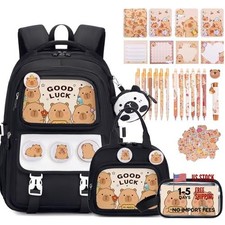 Black Capybara Backpack for School Girls - 30PCS - Stationery - Black