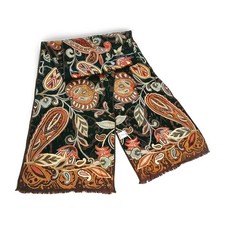 Oscar de la Renta silk scarf Oblong Paisley Florals Gold Accents Fringe 50"x10"