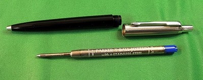Vtg 1960s Parker Jotter Arrow Black Ball Pen Smooth Button USA Brass Threads
