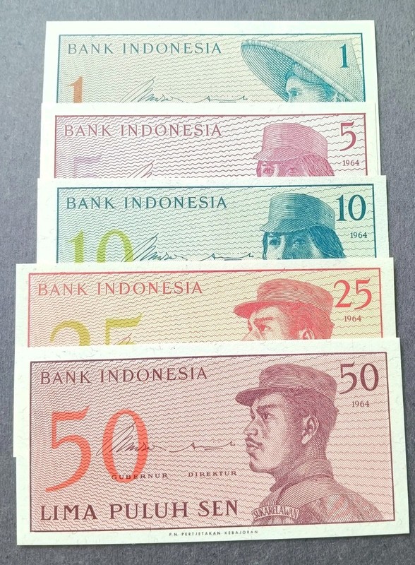 Indonesia Complete Fractional Set 1;5;10;25;50 1964 UNC
