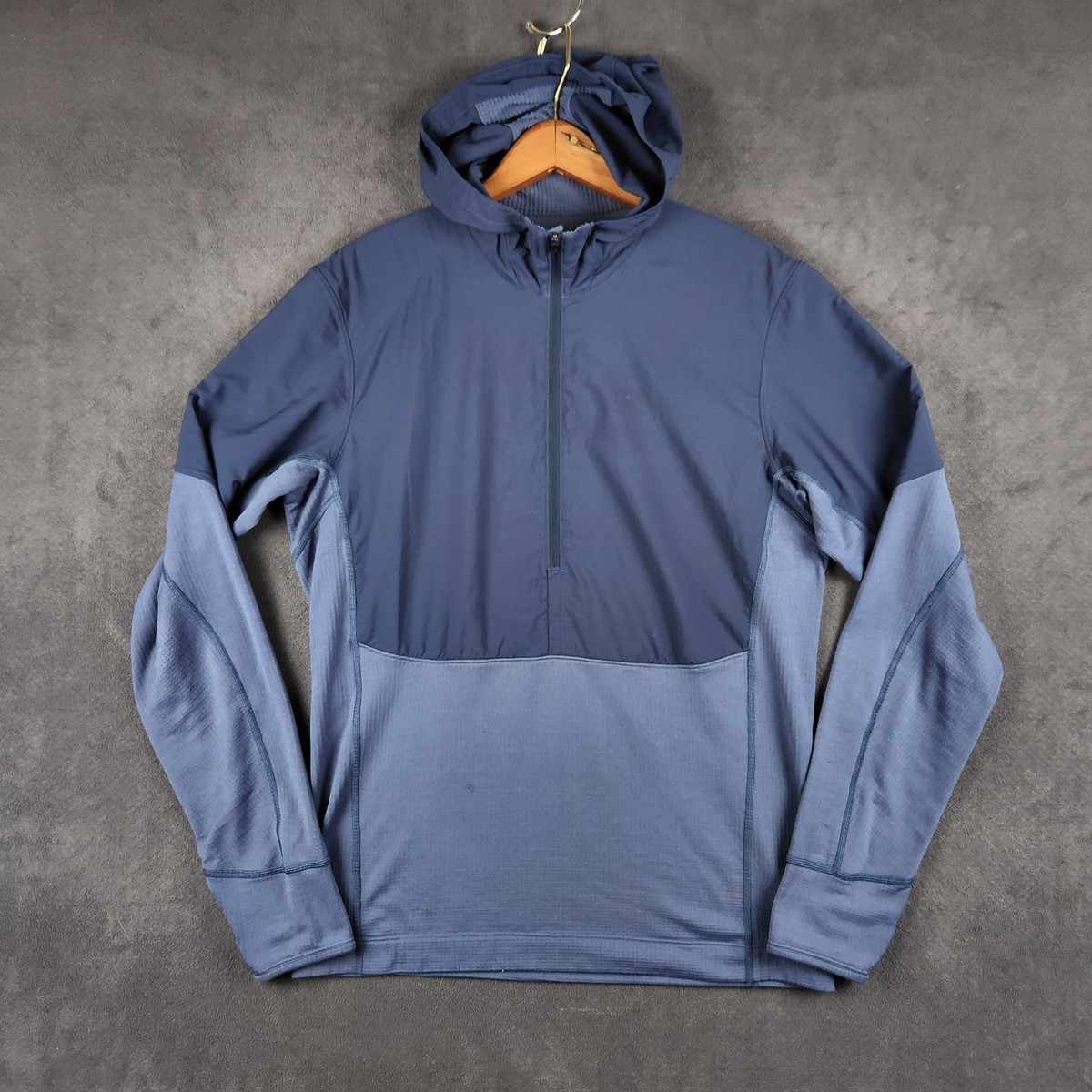 Arcteryx Aptin Zip Hoody Mens Medium Blue 1/4 Zip Grid Fleece 