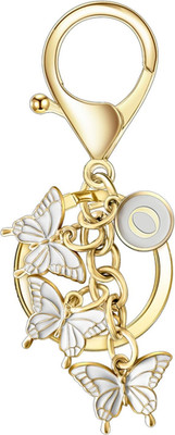 Initial Letter Keychain for Women,Pink Butterfly Bag Charms Cute Letter Keychain