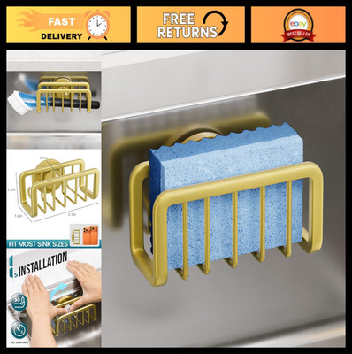 Suction Cup Sponge Holder for Kitchen Sink - Rustproof Aluminum Caddy, Removable