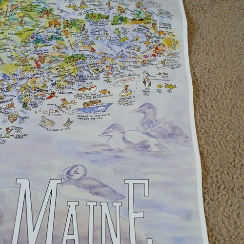 MAINE ILLUSTRATED CARTOON MAP BETH GREENWELL LAMBERT 2009 24" BY 36" HTF - Picture 18 of 18