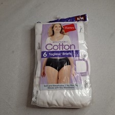 Hanes Women's Tagless Briefs Size 6/M White 100 Cotton 6 Pack Breathable Panty