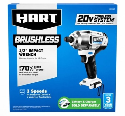 HART 20V 1/2'' High Torque Brushless Impact Wrench HPIW25- TOOL ONLY- NEW SEALED