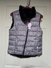 Justice Faux Fur Reversible Puffer Vest, Size 14-16 Girls, Black, zip up