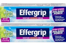 2 Pack Effergrip Denture Adhesive Cream Extra Strong Holding Power 2.50 Oz Each