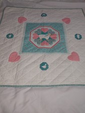 Vintage Country Cottage Baby Quilt Patchwork Nursery 34"x34" Blanket Handmade