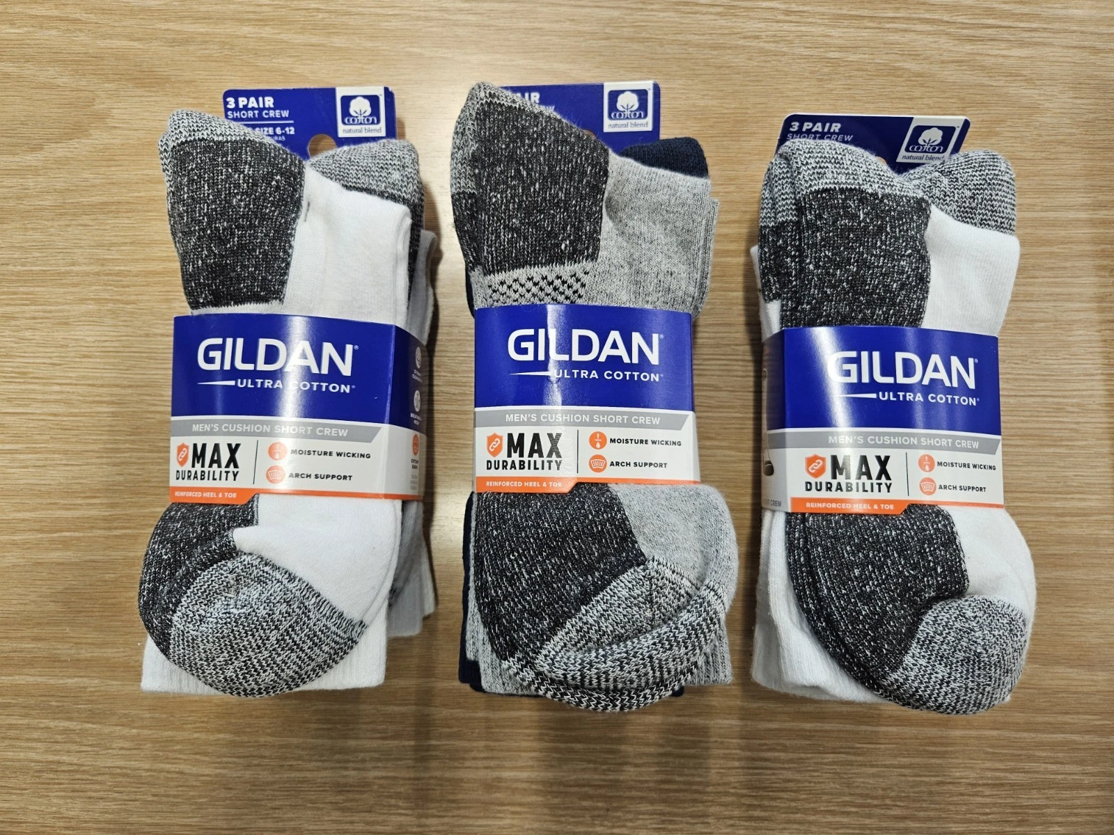(3) Gildan Mens Max Durability Short Crew Socks 3 Pair Pack Shoe Sz 6-12 Cushion