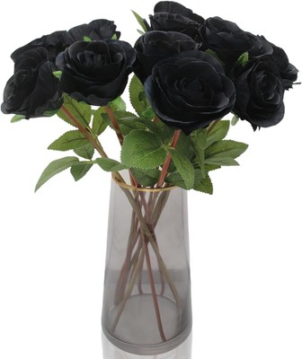 Hananona Black Artificial Roses for Flower Arrangement, 12 Pcs Silk 