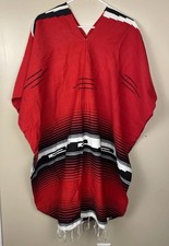 TRIBAL SERAPE - Red - Mexican Hispanic Western Poncho - One Size Fits All