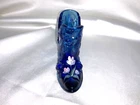 Fenton Art Glass Hand Painted Cabbage Rose Blue Slipper 👠