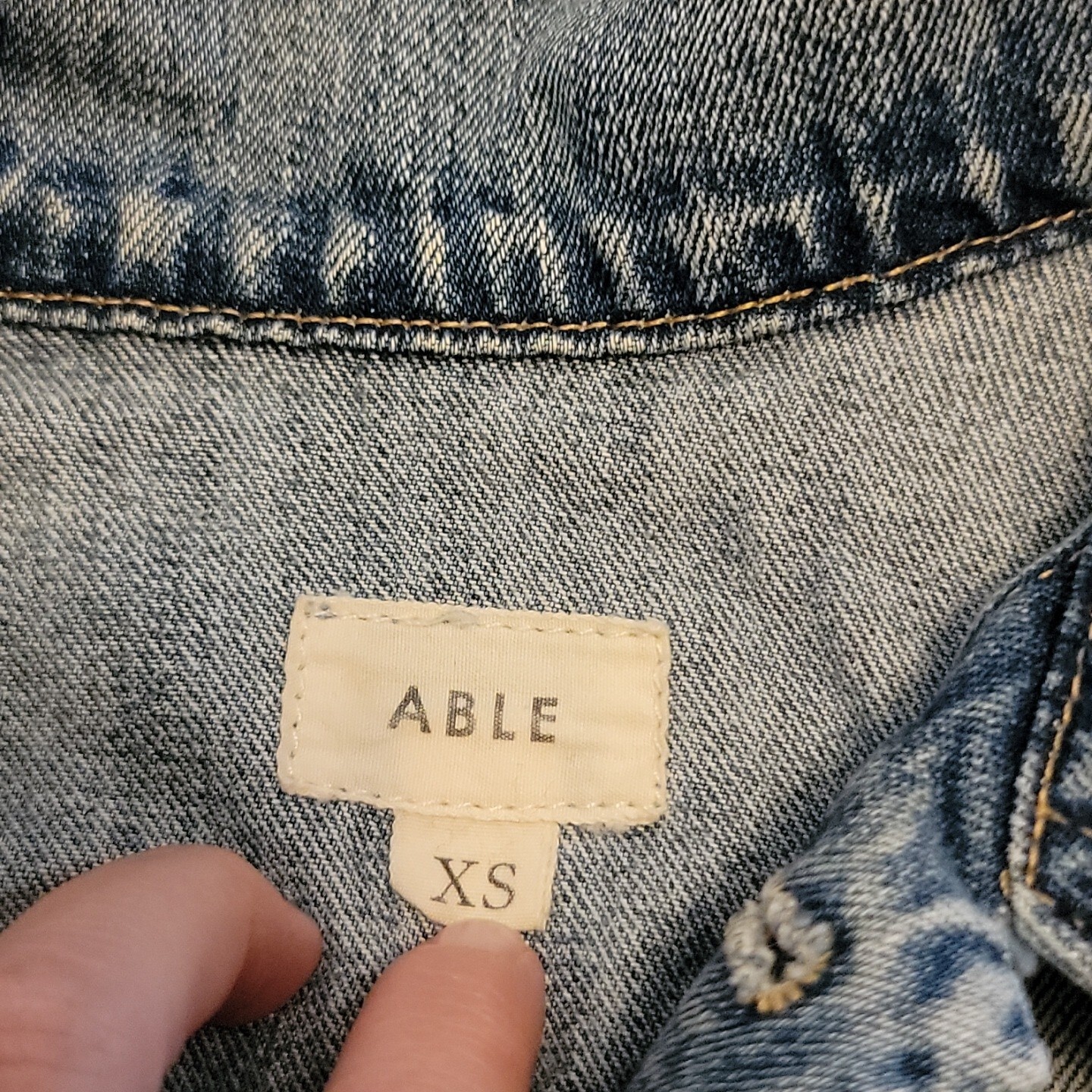 Able Button Up Distressed Collared Denim Jean Jac… - image 3