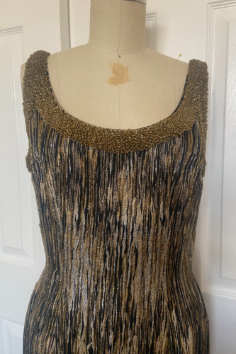 Vintage 1950's 50s Bruce Arnold Gold Black Metallic Fully Beaded Wiggle Gown - Picture 2 of 4