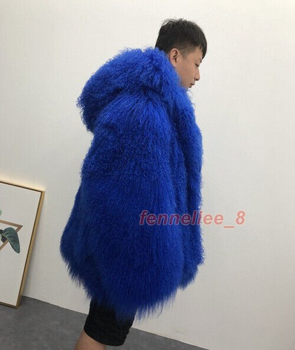 Abrigo de oveja de cordero mongol real para hombre chaqueta con capucha de piel larga rizada abrigo cálido - Imagen 13 de 26