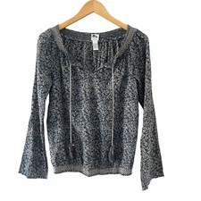 Lucky Brand John Robshaw Peasant Tunic Top Size S Blue Floral Praire