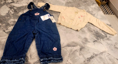 Koala Kids Denim Overall Pants & Gap Beige Sweater Baby/Infant Clothes 18 Mo;NWT