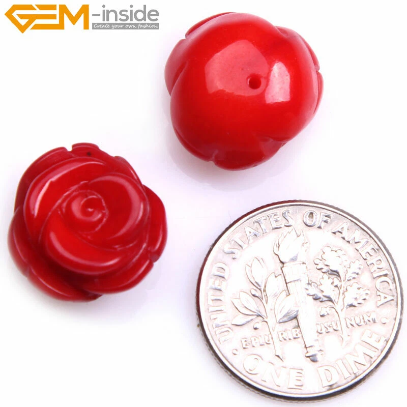 Cuentas sueltas medio perforadas con flor rosa coral natural para hacer joyas teñidas hágalo usted mismo Foto 2 de 4