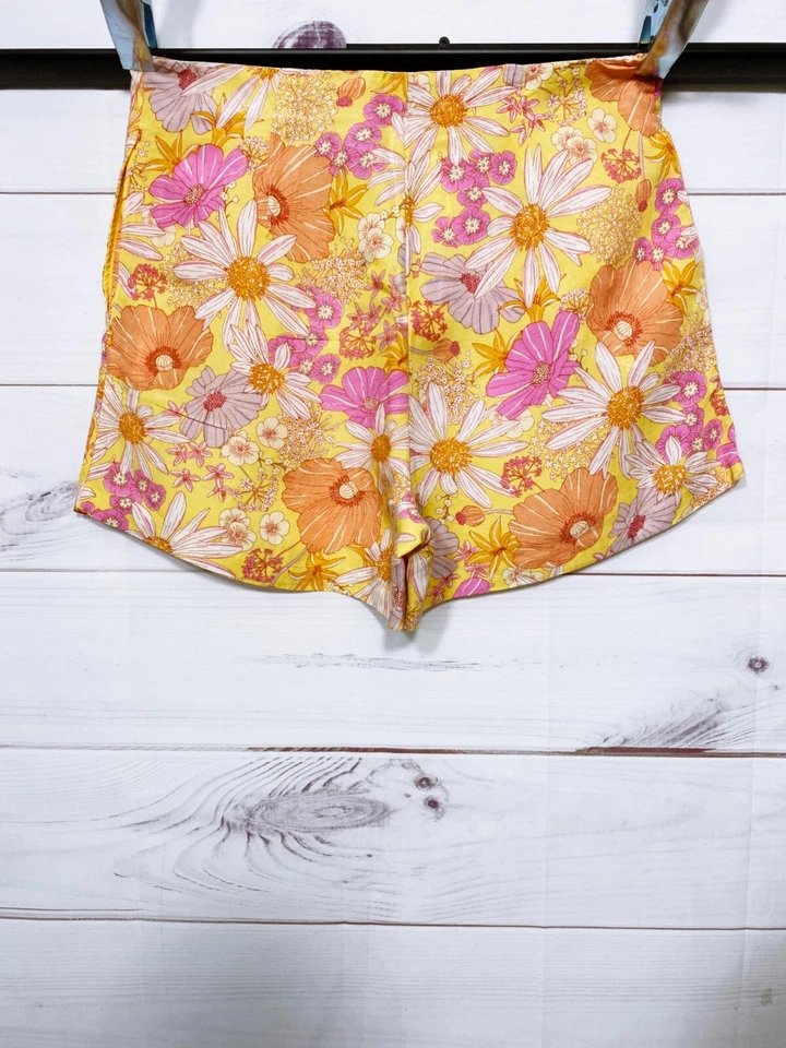 H&M 亚麻混纺女式短裤 12 码多色花卉印花高腰 — 第 4/4 张图片