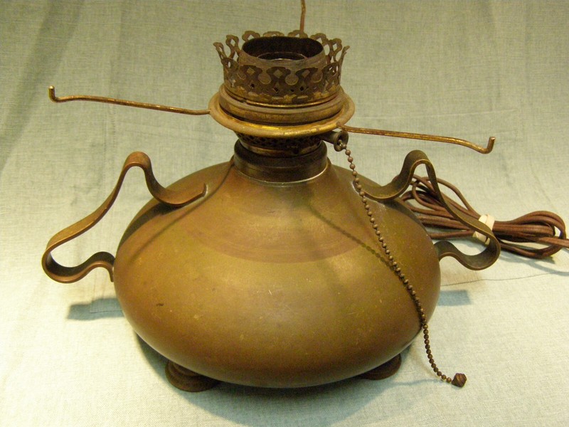 RARE Antique Brass A.L. Baron Art Nouveau Victorian Era Oil Lamp Electrified