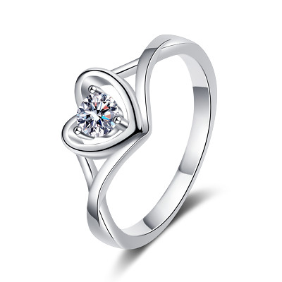 925 Sterling Silver Moissanite Heart Ring