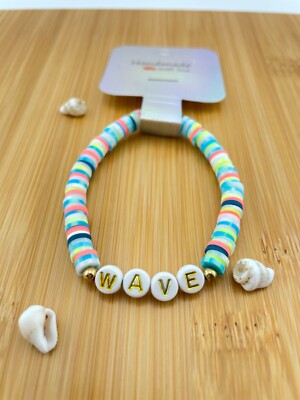Personalized Wave Heishi Surfer Bracelet - Neon Stack Stretchy Bracelet