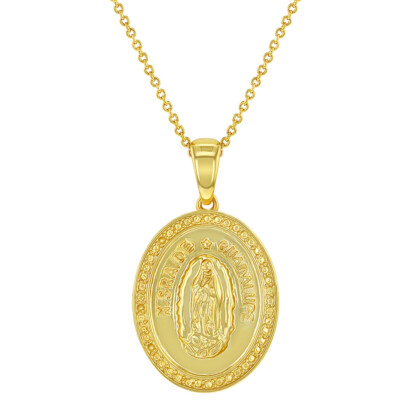 Gold Plated Religious Lady of Guadalupe Virgin Mary Catholic Medal Necklace 19''
