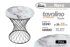 TAVOLO TAVOLINO IN METALLO 35*55 CM RIPIANO IN LEGNO EFFETTO MARMO HAZ-843273