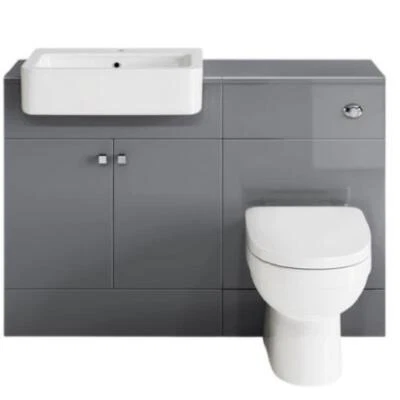 IBATHUK Bathroom Suite Combined Furniture Vanity Unit Sink Toilet WC Set & BTW Grey 1160